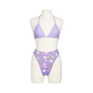 Highrise Floral PacSun Bottoms/Triangle Top By Skinny Dip Bikini Set Purple NWOT